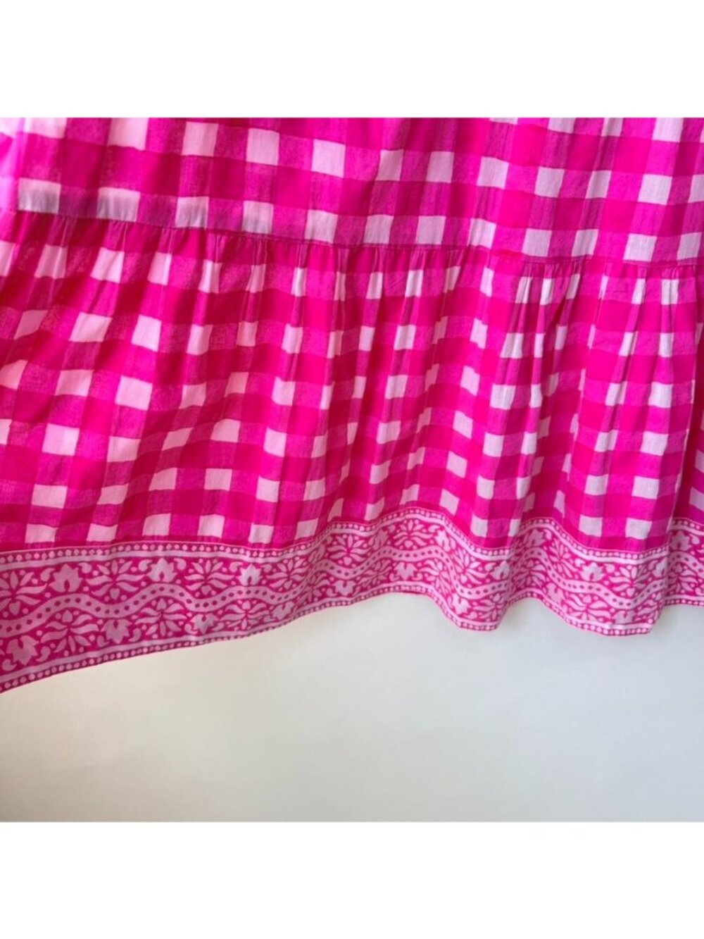 SZ Blockprints Priya Hot Pink Gingham Cotton Tiered Dress Women's Size M - Picture 5 of 12